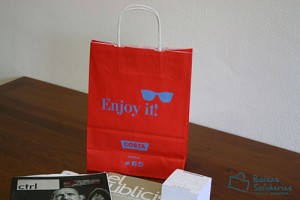 Bolsas para comercio baratas asa rizada rojas con logo